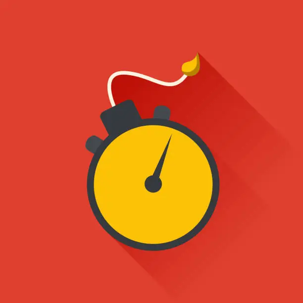 Vector illustration of Bomb with clock timer in flat design. Vector flat illustration.