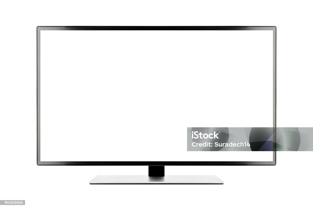 TV 4K de plano de la pantalla lcd o oled, plasma ilustración realista, maqueta del monitor HD en blanco blanco con trazado de recorte - Foto de stock de Monitor de ordenador libre de derechos