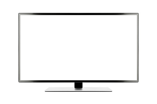 TV 4K flat screen lcd or oled, plasma realistic illustration, White blank HD monitor mockup with clipping path