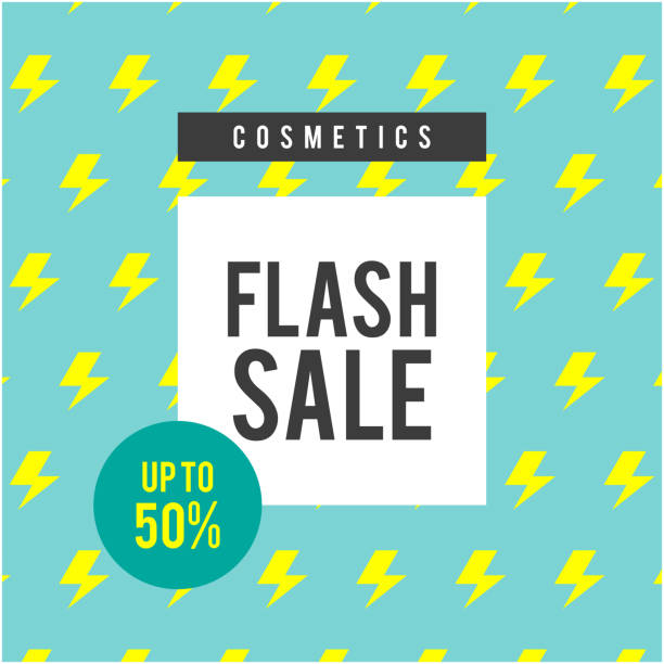 ilustraciones, imágenes clip art, dibujos animados e iconos de stock de cosmética flash venta hasta 50% fondo azul vector imagen - percentage sign flash