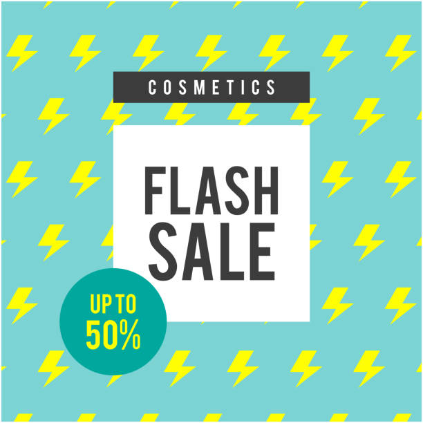 illustrations, cliparts, dessins animés et icônes de cosmétiques flash vente to 50 % fond bleu vector image - percentage sign flash