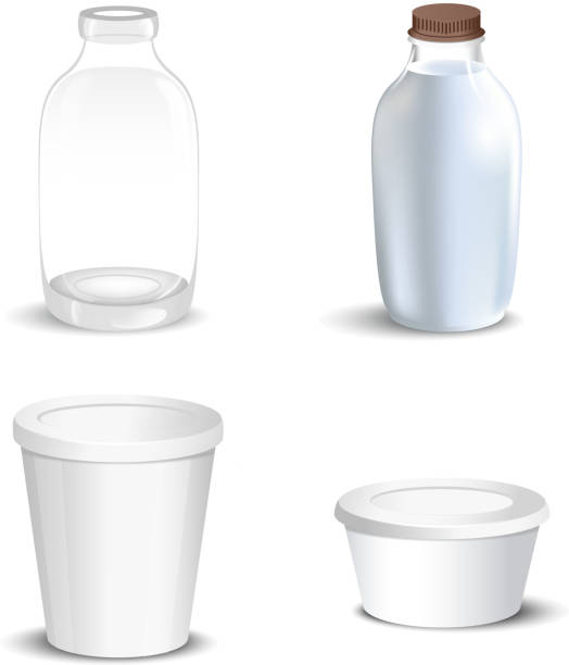 istock Set of white blank realistic dairy packaging including plastic bottles and carton packets isolated vector illustration 944520388