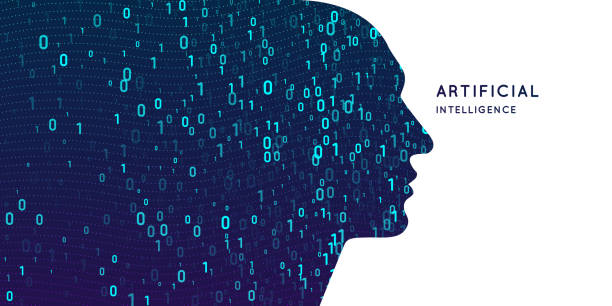 Artificial intelligence. Conceptual illustration on the theme of digital technologies, the image of the human head Artificial intelligence. Conceptual illustration on the theme of digital technologies, the image of the human head. Vector graphics silhouette of a printed circuit board stock illustrations