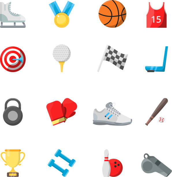 ilustrações de stock, clip art, desenhos animados e ícones de flat sport symbols in vector style - softball medal baseballs baseball