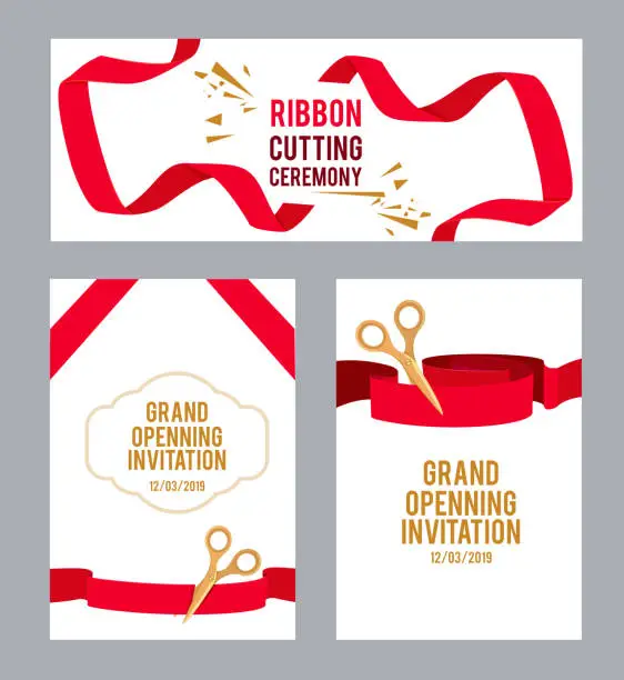 Vector illustration of Banners set with pictures with red ribbons for ceremony