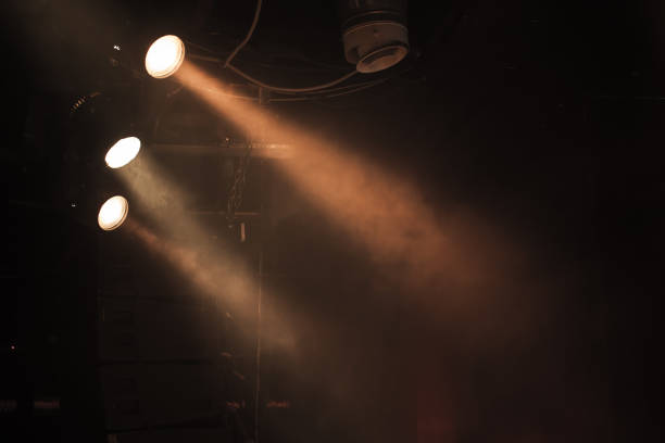 istock Three spot lights with strong beams in smoke 944527544
