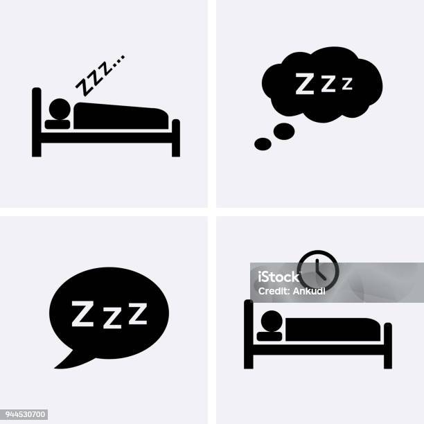 Ilustración de Sueño Icons Set Vector y más Vectores Libres de Derechos de Dormir - Dormir, Ícono, Cama