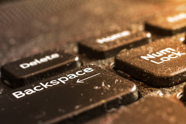 istock dirty laptop keyboard macro, front and back background blurred 944533696