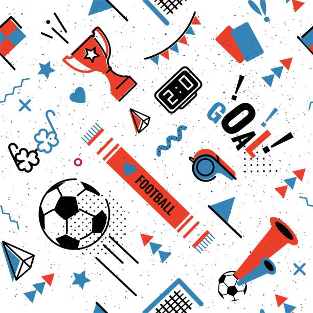 ilustraciones, imágenes clip art, dibujos animados e iconos de stock de patrón sin fisuras de fútbol - football