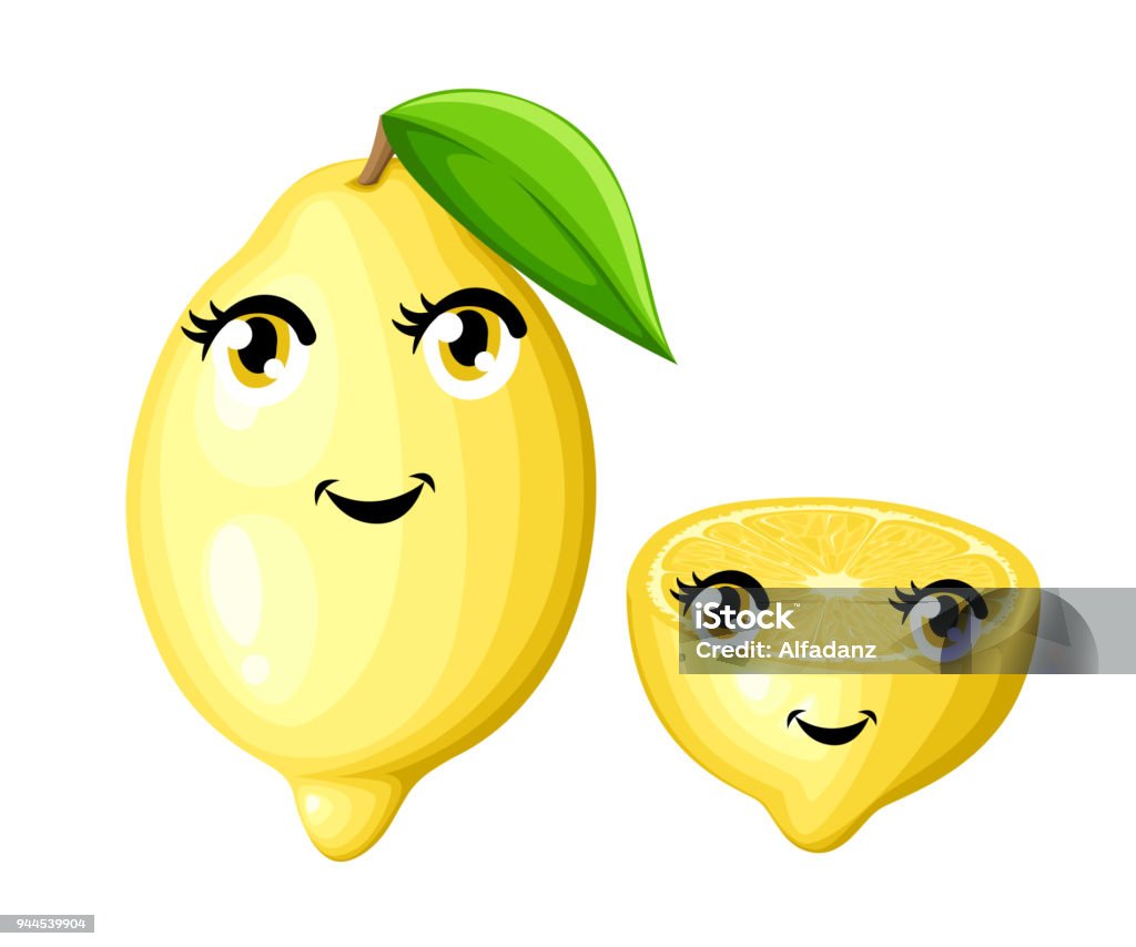 Chanh Tươi Với Lá Và Nửa Quả Cười Hoạt Hình Chanh Với Mắt Và Miệng ...