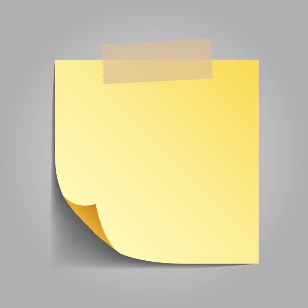 illustrazioni stock, clip art, cartoni animati e icone di tendenza di promemoria di note adesive gialle con nastro adesivo - adhesive note note pad paper yellow