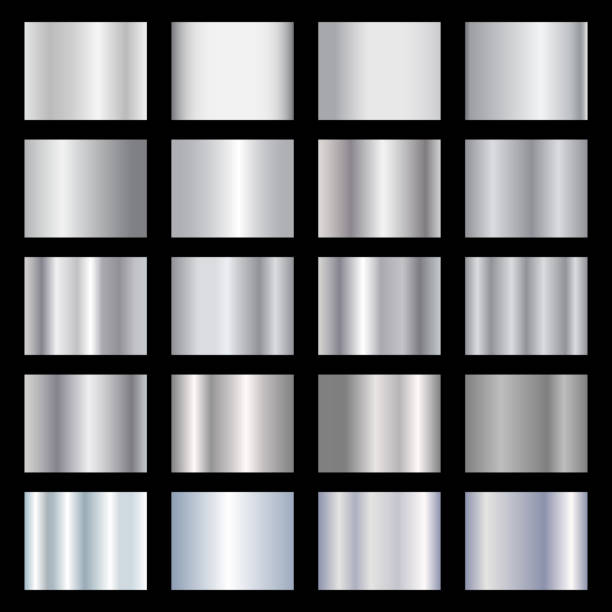 Silver Gradients metallic texture vector Set of silver gradients. Metallic squares collection. Silver stainless squares vector illustration. silver background stock illustrations