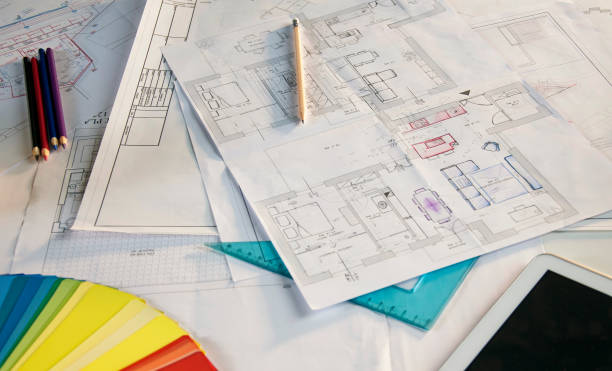 istock House projects, tablet and color swatches on desk 944546910