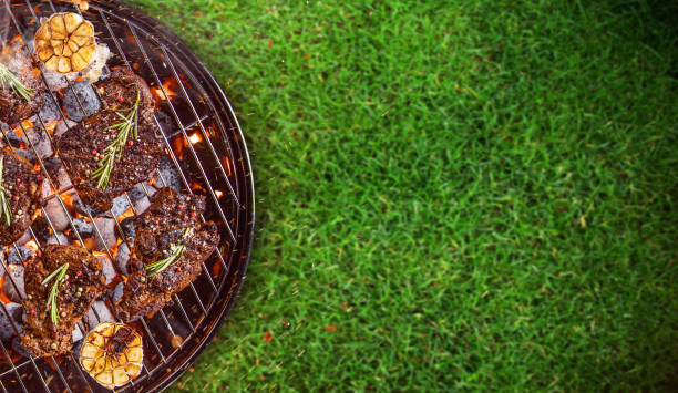 backyard barbecue grill and fire top view
