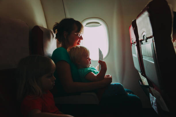 istock mother with two kids travel by plane 944565360