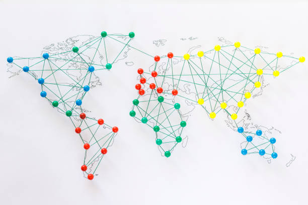 istock Map of the world connected by pushpins. 944566080
