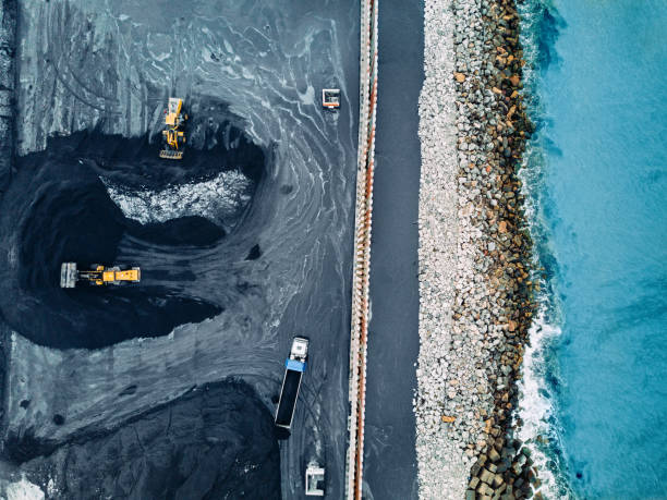 Coal mineral exploitation Aerial view of a coal mine mineral stock pictures, royalty-free photos & images