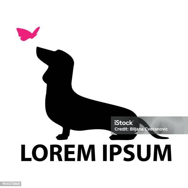 Dachshund Dog And Butterflay Stock Illustration - Download Image Now - Dachshund, Logo, Abstract