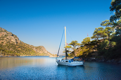 Small yacht in Mediterranean Sea Marmaris, Turkey