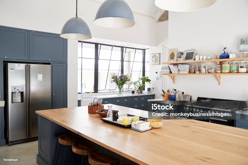 Kitchen island in a large family kitchen Kitchen Island Stock Photo