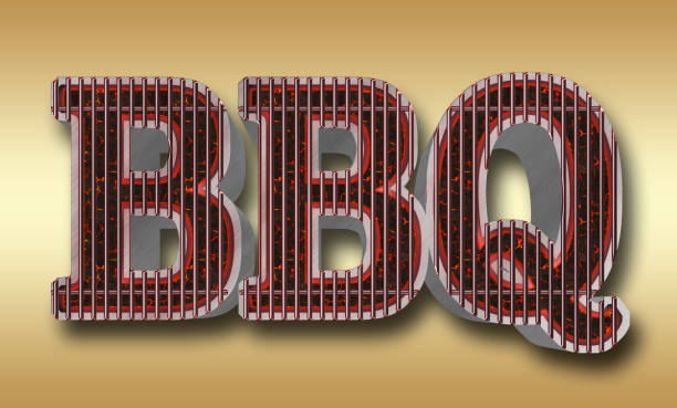 istock Stock Illustration - Large Text: BBQ , Large Glowing Coal BBQ, 3D Illustration, Golden Background. 944582548