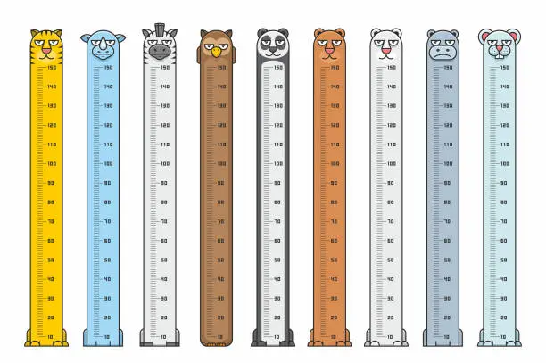 Vector illustration of Height charts. Animals Stickers