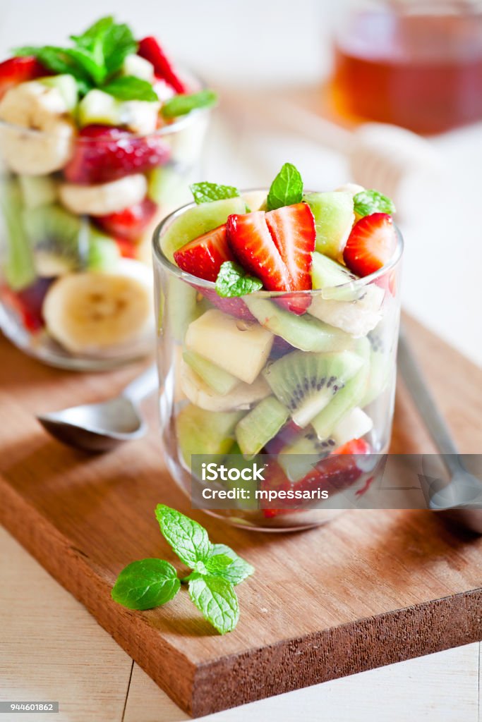 Glasses Of Fruit Salad Close up of some refreshing summer fruit salad Fruit Salad Stock Photo