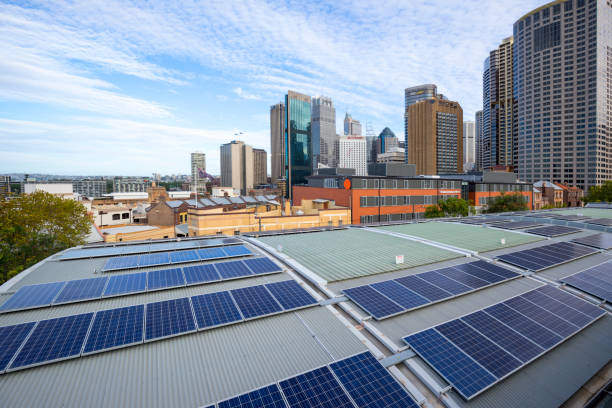 istock Solar panels and urban architecture 944616436