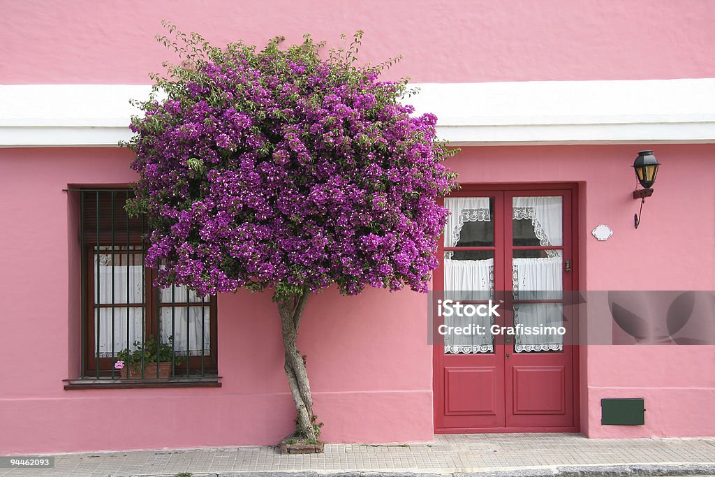 Davanti casa di colore rosa - Foto stock royalty-free di Casa