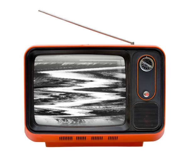 istock Front of an old retro orange television isolated on white 94462257