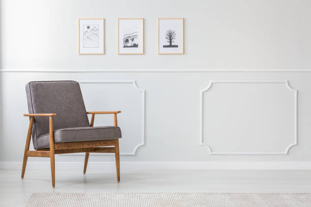 istock Grey wooden armchair in interior 944626650