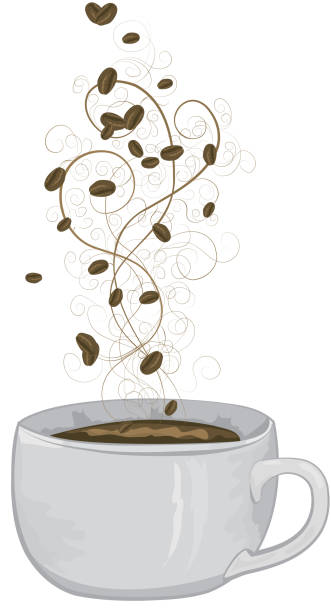 illustrations, cliparts, dessins animés et icônes de illustré tasse de café à la vapeur avec vagues stylisées - coffee coffee cup love cappuccino