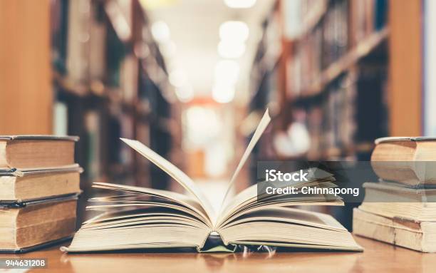 Education Concept With Book In Library Stock Photo - Download Image Now - Book, Library, History