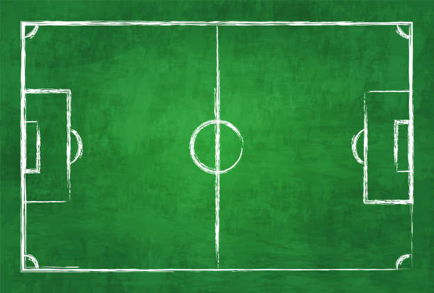 istock Realistic illustration football or soccer field on chalkboard texture background . Image for international world championship tournament 2018 concept 944642690