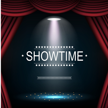 Showtime Backdrop Showtime Background With Curtain Illuminated By Spotlights Stock ...