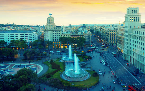 istock Placa de Catalunya in Barcelona at sunset 944646048