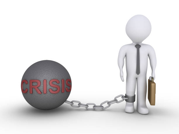 istock Businessman with a crisis chain ball 944648210