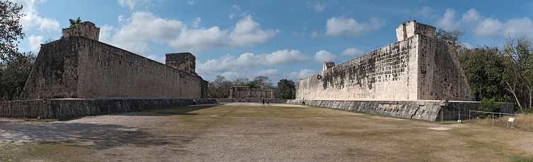Panoramic view of the ball court at Chichen Itza, Yucatan, Mexico