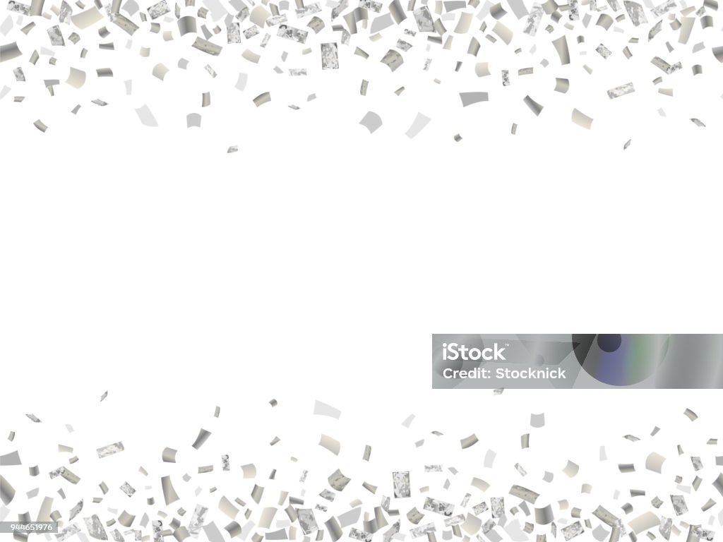 silver.conf2 Abstract seamless pattern of silver confetti with empty center for text on white background.  Vector illustration. Confetti stock vector