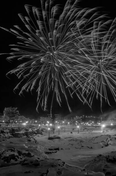 fuegos artificiales en el parque, sioux falls, dakota del sur para año nuevo - big sioux river fotografías e imágenes de stock