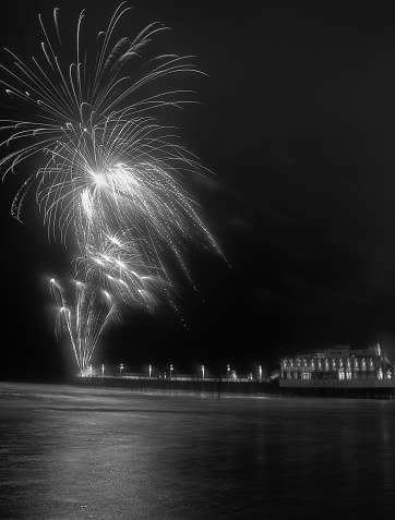 Fireworks being shot from the pier at Daytona Beach in Florida