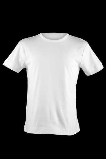 Blank white T-shirt mock up with coat hanger isolated on white background. Front and back view.
