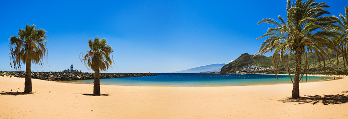 Amazing view of beach las Teresitas with yellow sand. Location: Santa Cruz de Tenerife, Tenerife, Canary Islands.