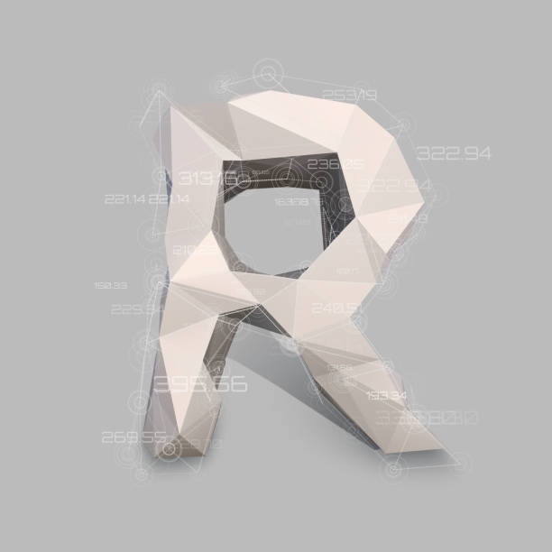 낮은 폴 리 스타일에 자본 라틴 편지 r입니다. - alphabet letter crystal isolated stock illustrations