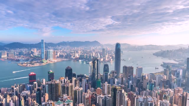 4K Time lapse Aerial view  of Victoria Harbor, Hong Kong