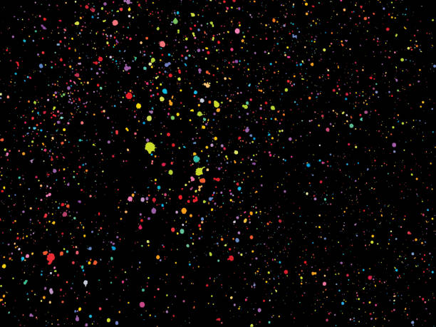 istock Colorful round confetti isolated on black background. Dust overlay distress grain. Colorful paint splatter , poster for your design. Hand drawing illustration 944671598