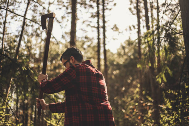 istock Lumberman, voodchutter carries a ax 944671898
