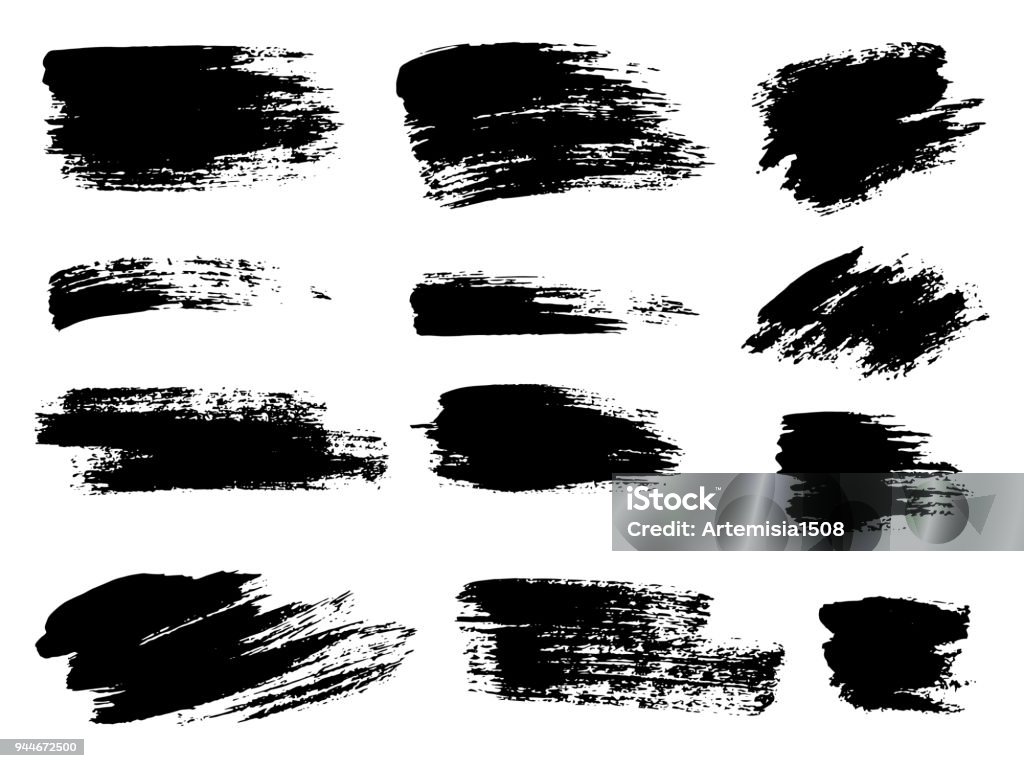 Painted grunge stripes set. Black labels, background, paint texture. Brush strokes vector. Handmade design elements. Brush Stroke stock vector
