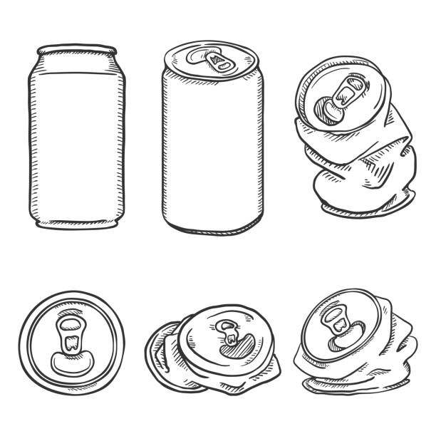 stockillustraties, clipart, cartoons en iconen met vector set van sketch aluminium kunt illustraties - alcoholvrije drank