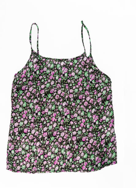 istock Colored sleeveless shirts with a trendy floral pattern, isolated on a white background 944676604